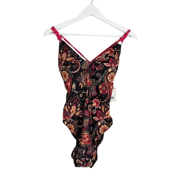 NWT Byron Bay Women's Taylor One Piece Swimsuit in Paisley Black Pink Size 10 - Picture 4 of 12